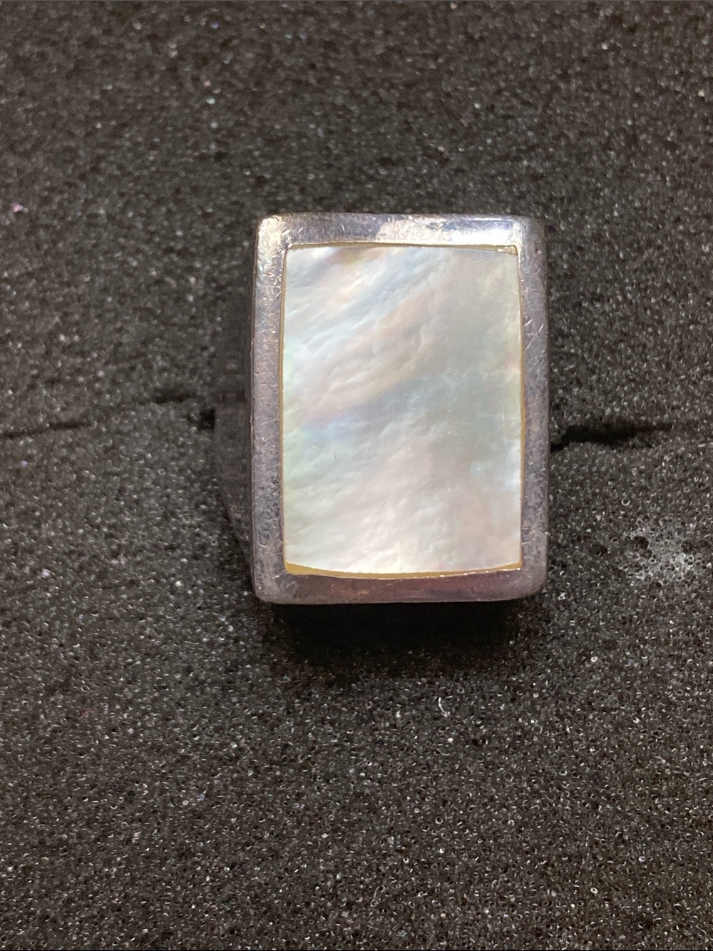 Rectangular Mother-of-Pearl Sterling Ring - White